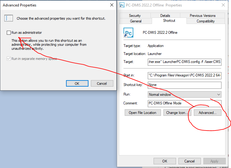 How to stop PC-DMIS from always launching as an admin